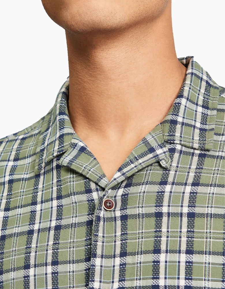 Short Sleeve Textured Check Shirt | Loden