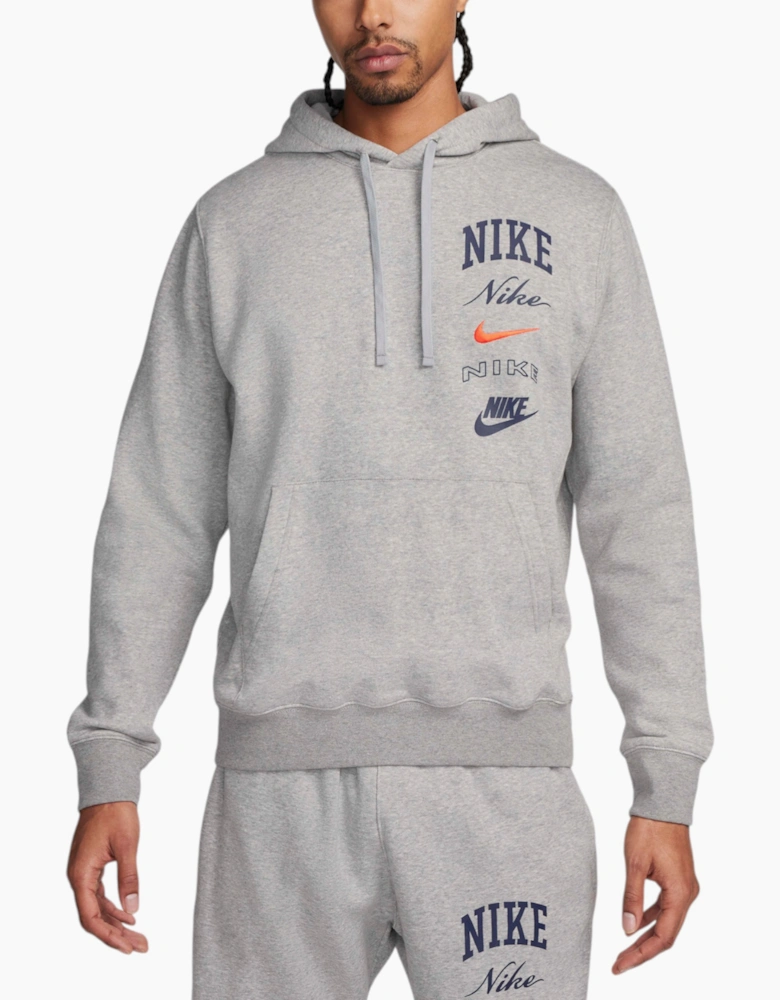 NIKE Mens Hoodie Varsity Stacked Swoosh Pullover