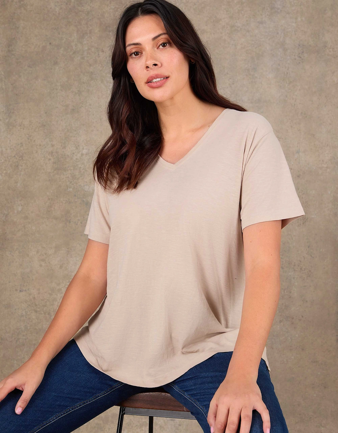 Oatmeal Cotton Slub V Neck T-Shirt, 5 of 4