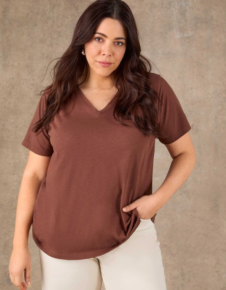 Chocolate Cotton Slub V Neck T-Shirt
