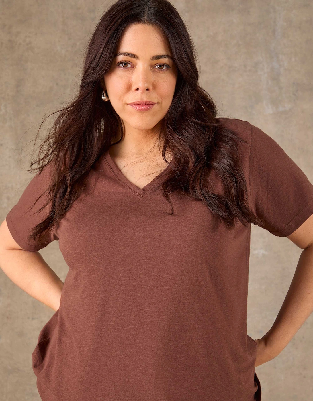 Chocolate Cotton Slub V Neck T-Shirt
