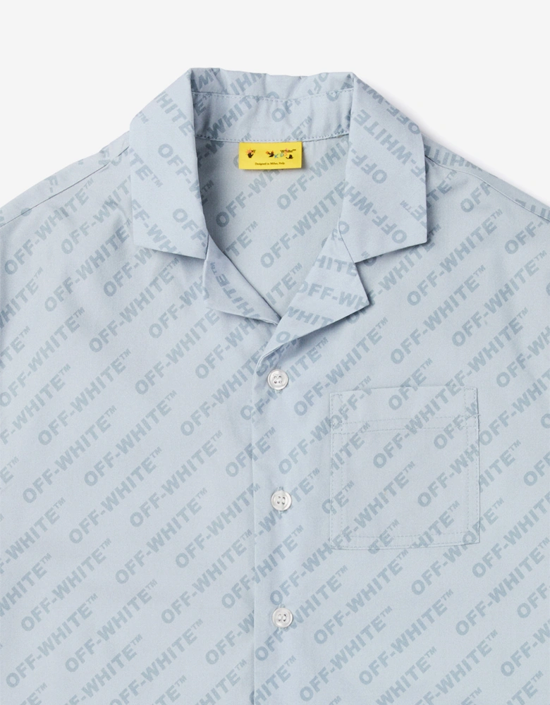 Off-White Boys Logo AOP Bowling Shirt in Blue