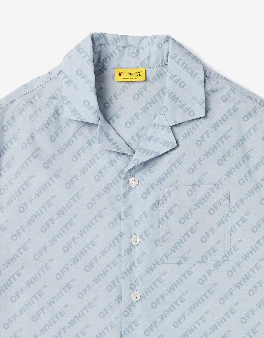 Off-White Boys Logo AOP Bowling Shirt in Blue