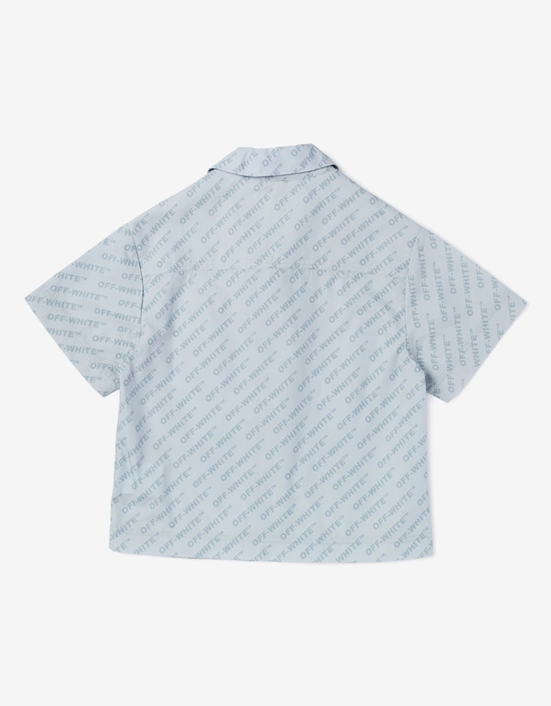 Off-White Boys Logo AOP Bowling Shirt in Blue