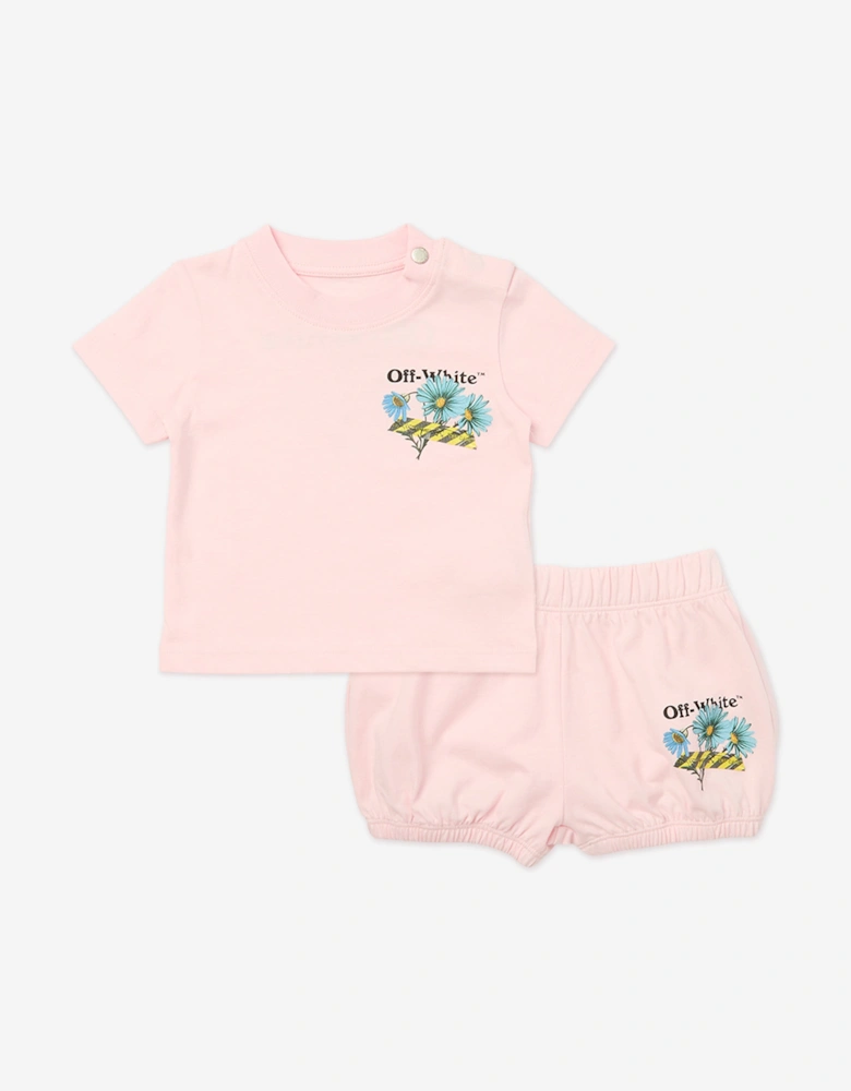 Off-White Baby Girls Daisy Tape Jersey Short Set in Pink