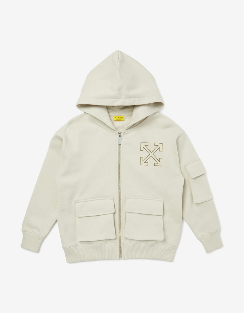 Off-White Boys Arrow Cargo Zip Up Top in Beige
