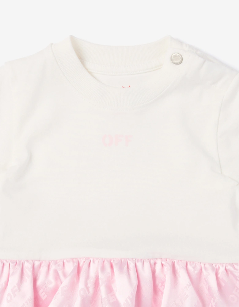 Off-White Baby Girls Jacquard Off Satin Mix Dress in Pink
