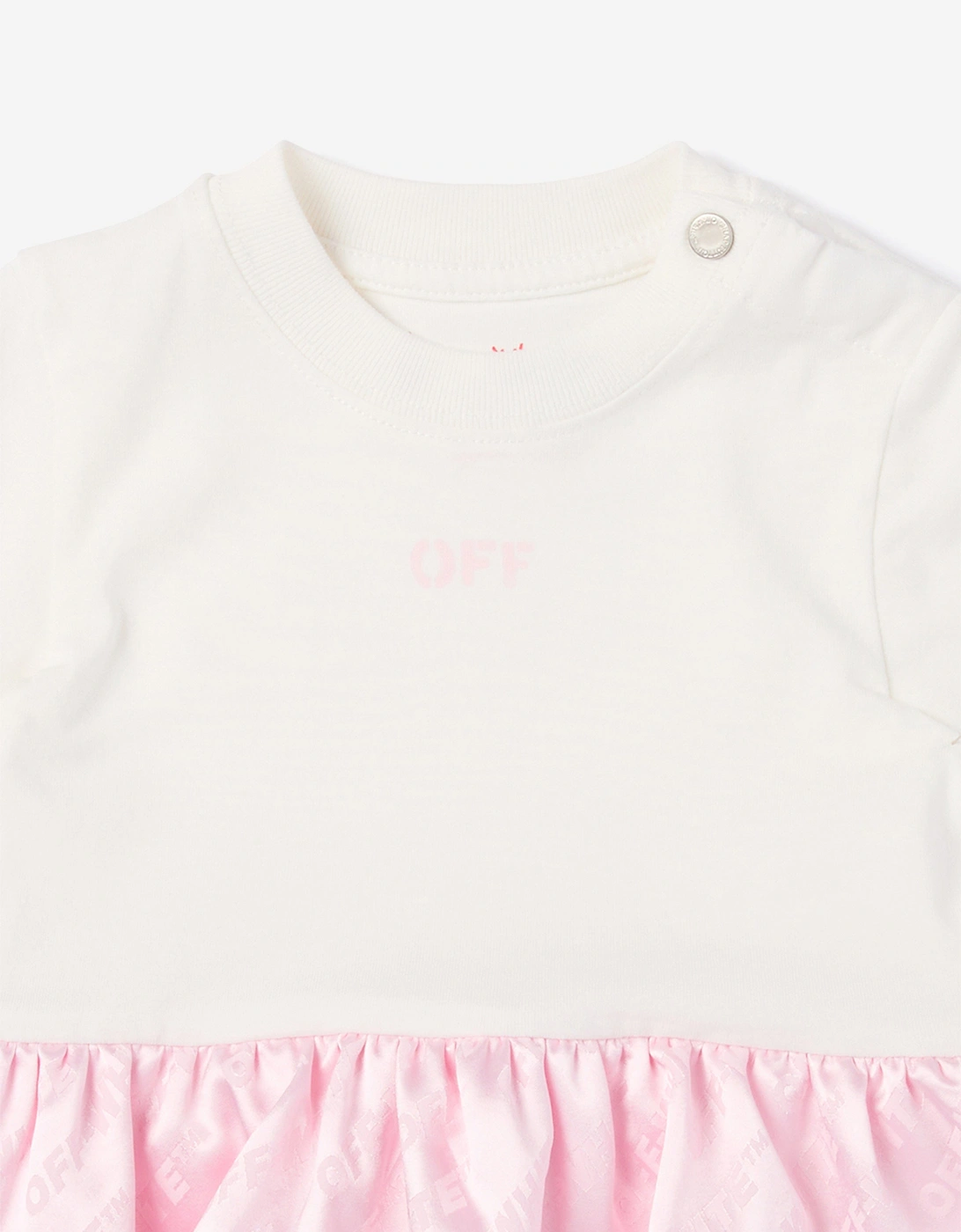 Off-White Baby Girls Jacquard Off Satin Mix Dress in Pink