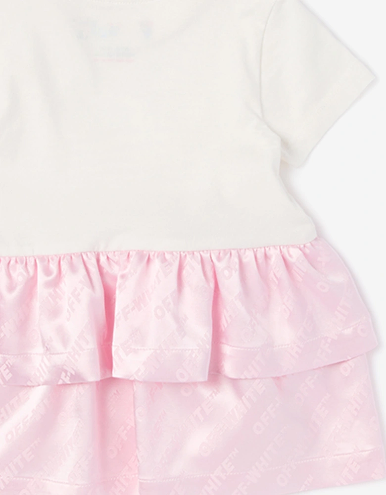 Off-White Baby Girls Jacquard Off Satin Mix Dress in Pink