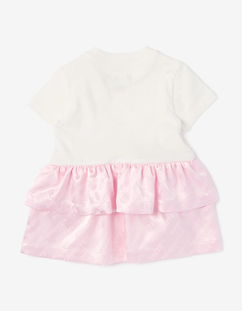 Off-White Baby Girls Jacquard Off Satin Mix Dress in Pink