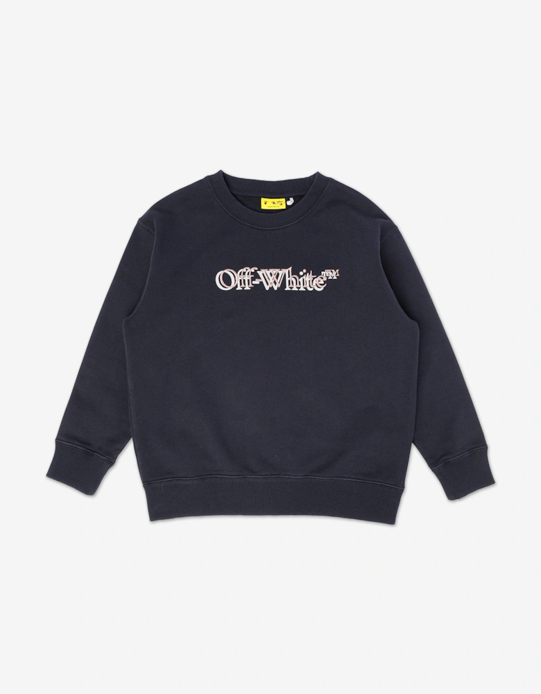 Off-White Girls Big Bookish Shadow Crewneck Sweatshirt in Navy