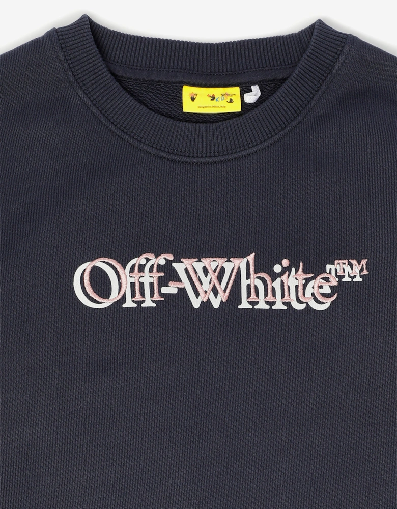 Off-White Girls Big Bookish Shadow Crewneck Sweatshirt in Navy