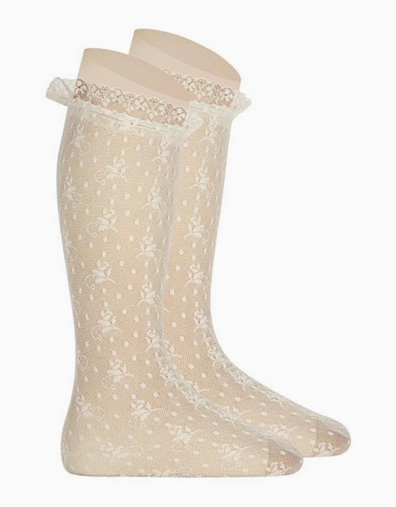 Girls Cream 303 Lace Knee Socks