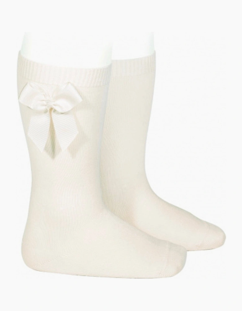 Girls Cream 303 Bow Knee Socks