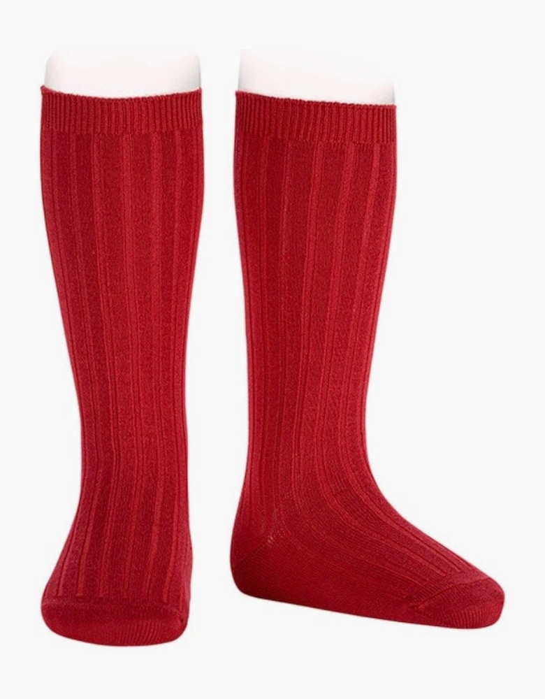 Red 578 Ribbed Knee Socks