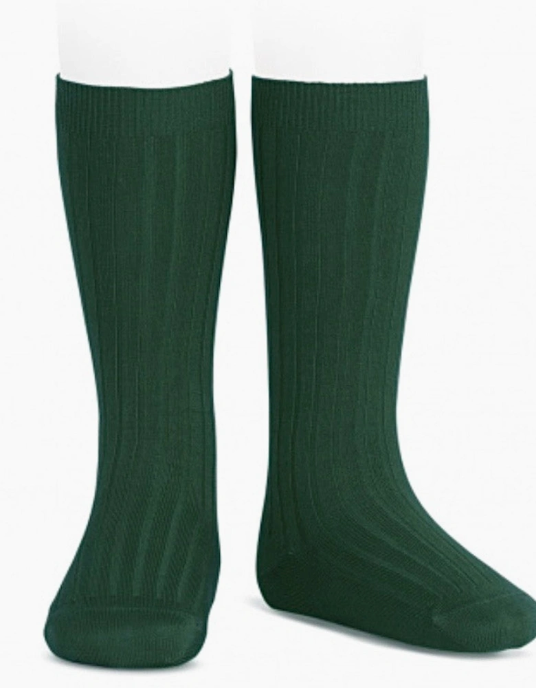 Bottle Green 780 Ribbed Knee Socks