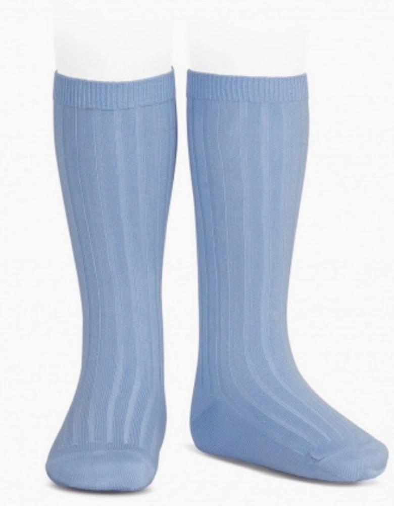 Blue 446 Ribbed Knee Socks