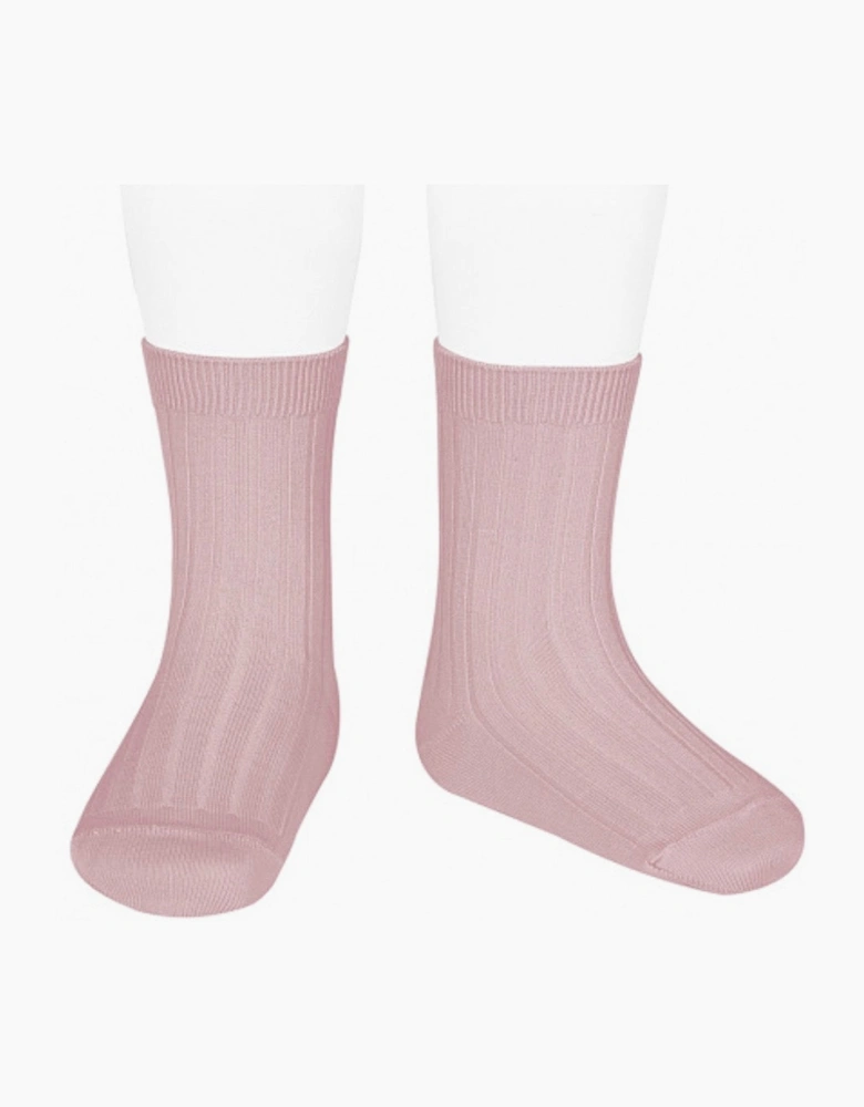 Girls Dusty Pink 526 Ribbed Short Socks