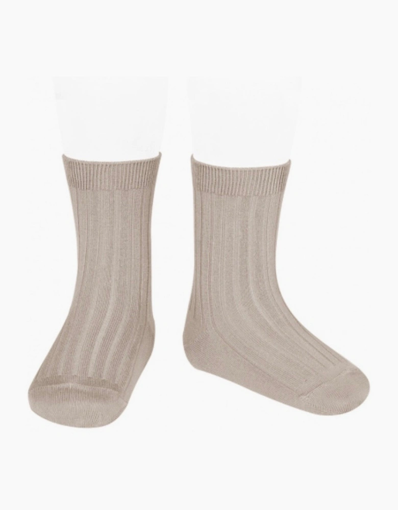 Beige Stone 334 Ribbed Short Socks