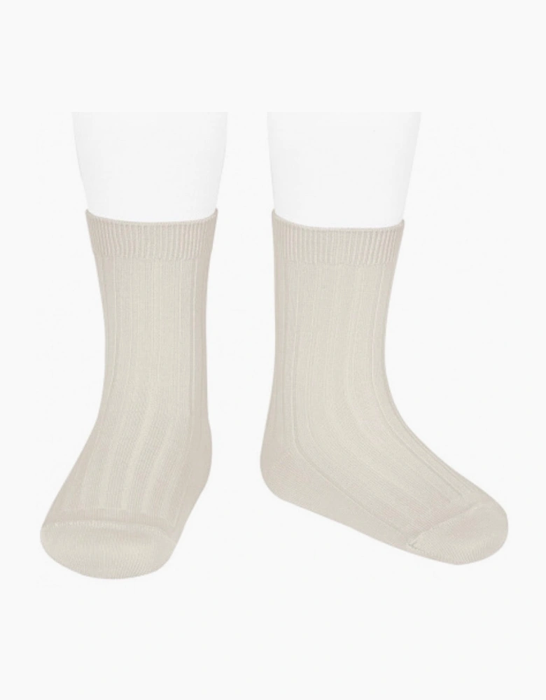 Beige Linen 304 Ribbed Short Socks
