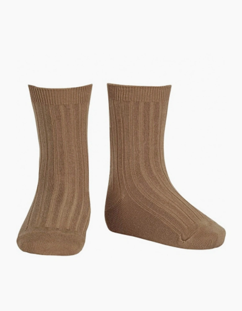 Dark Brown 347 Ribbed Short Socks