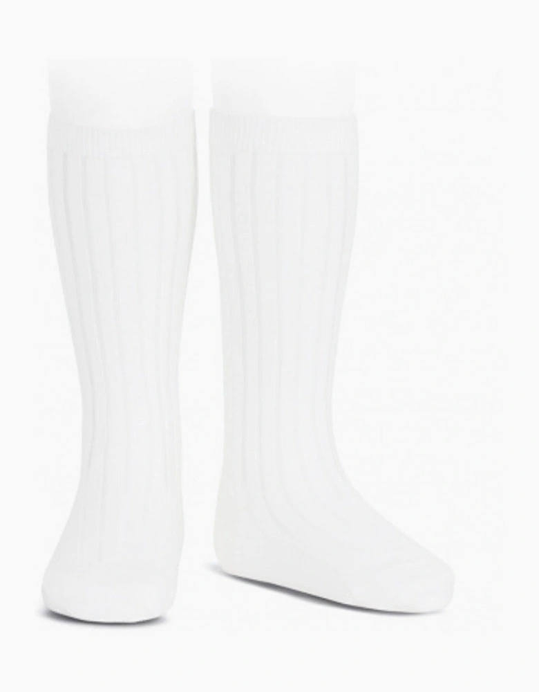 White 200 Ribbed Knee Socks