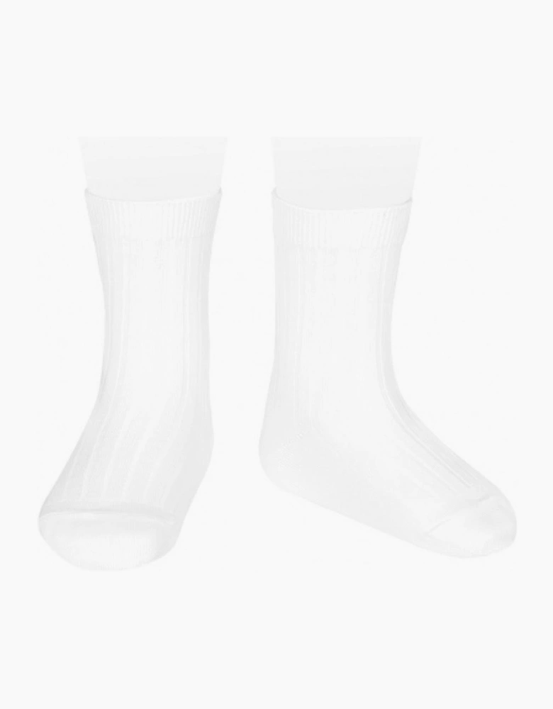 White 200 Ribbed Short Socks