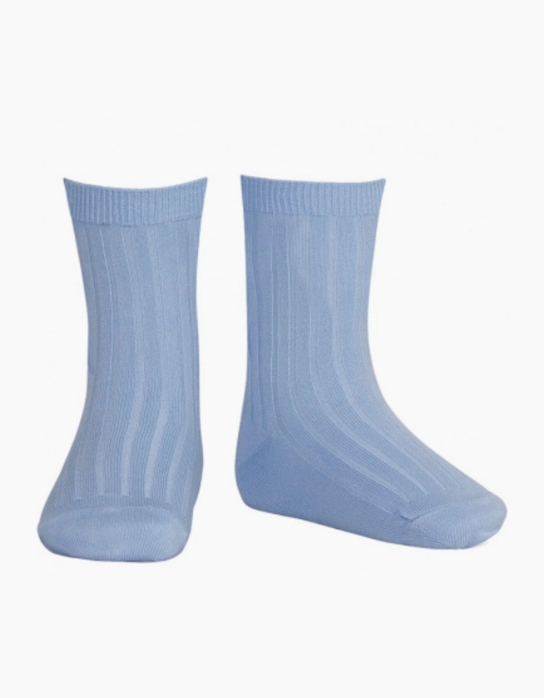 Blue 446 Ribbed Short Socks