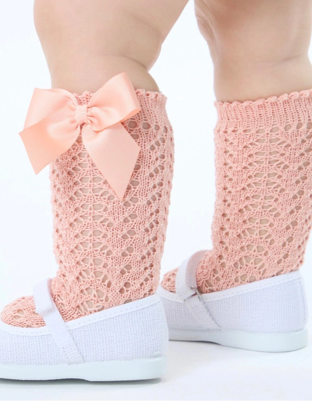 Girls Peach 638 Openwork Knee Socks