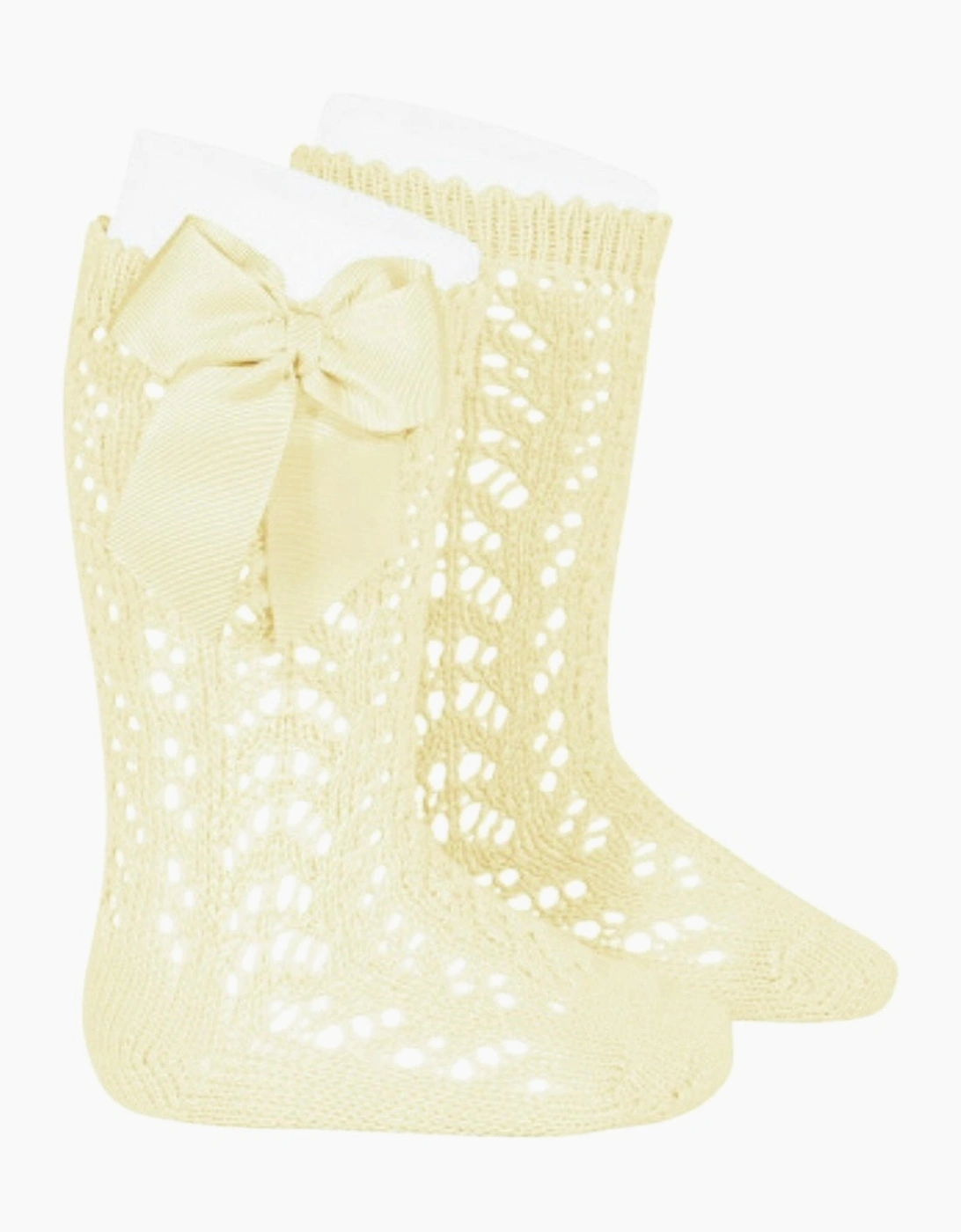 Girls Lemon Yellow 610 Openwork Knee Socks, 2 of 1