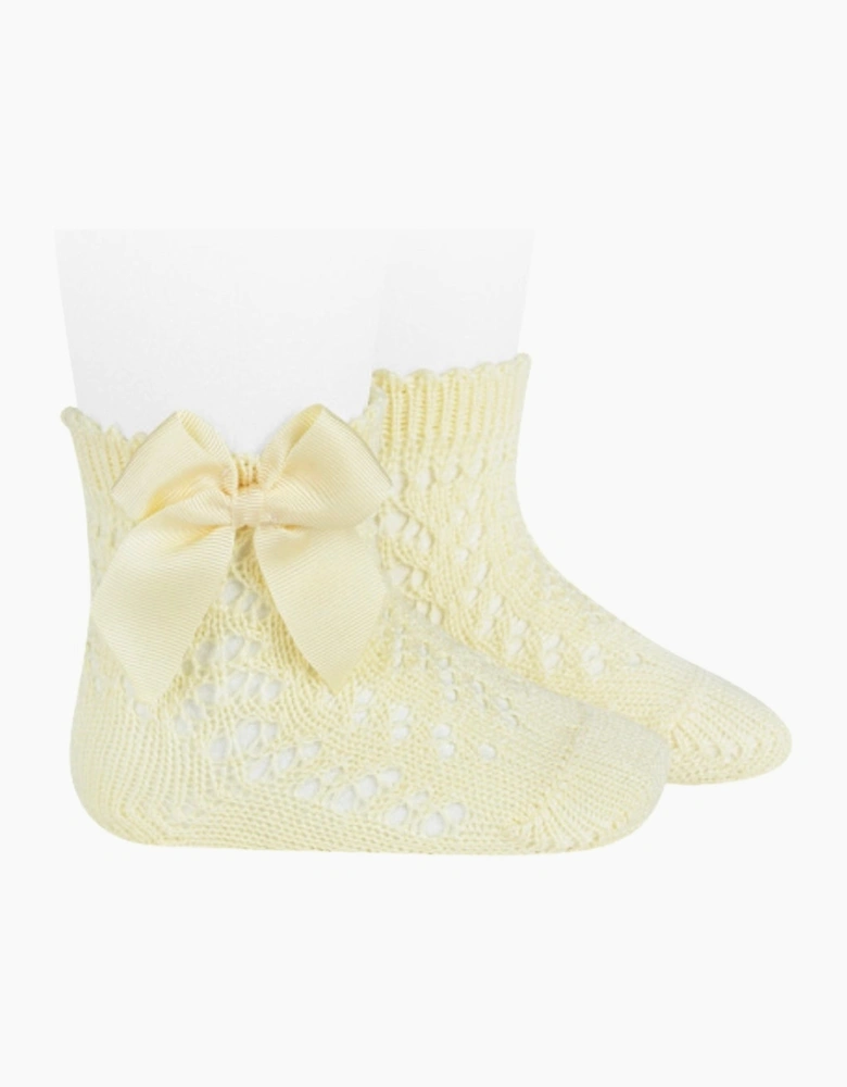 Girls Lemon Yellow Openwork Short Socks