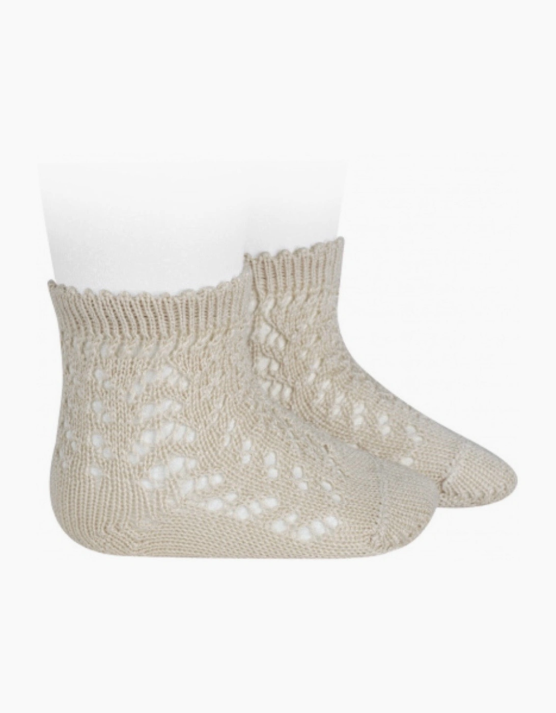 Beige Linen 304 Openwork Short Socks