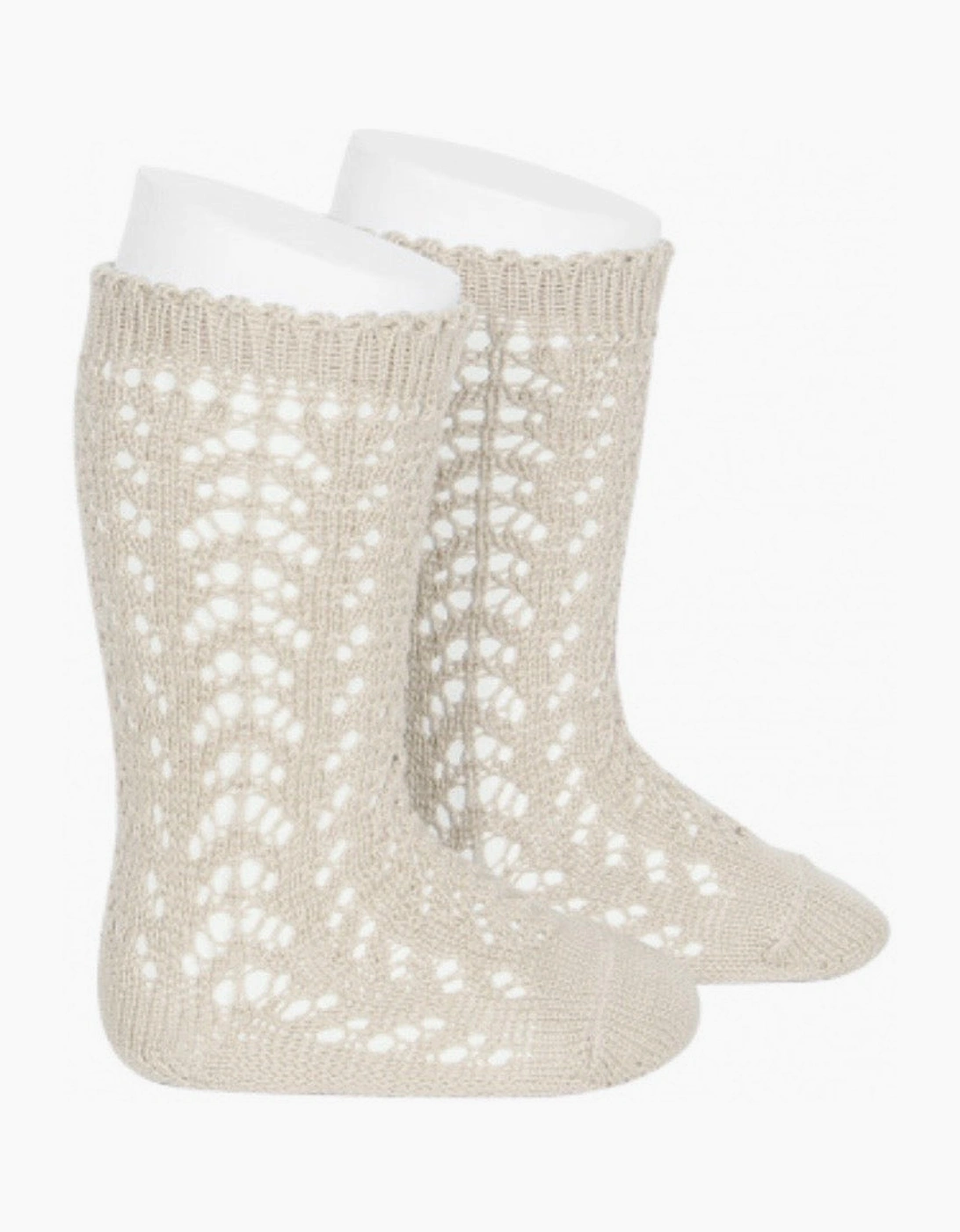 Beige Linen 304 Openwork Knee Socks, 2 of 1
