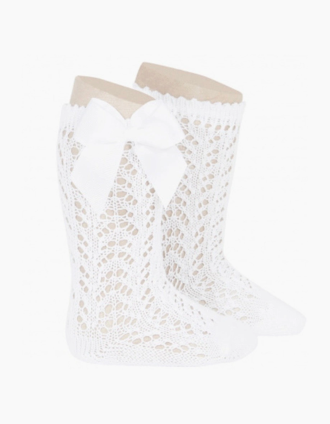 Girls White 200 Openwork Knee Socks, 2 of 1
