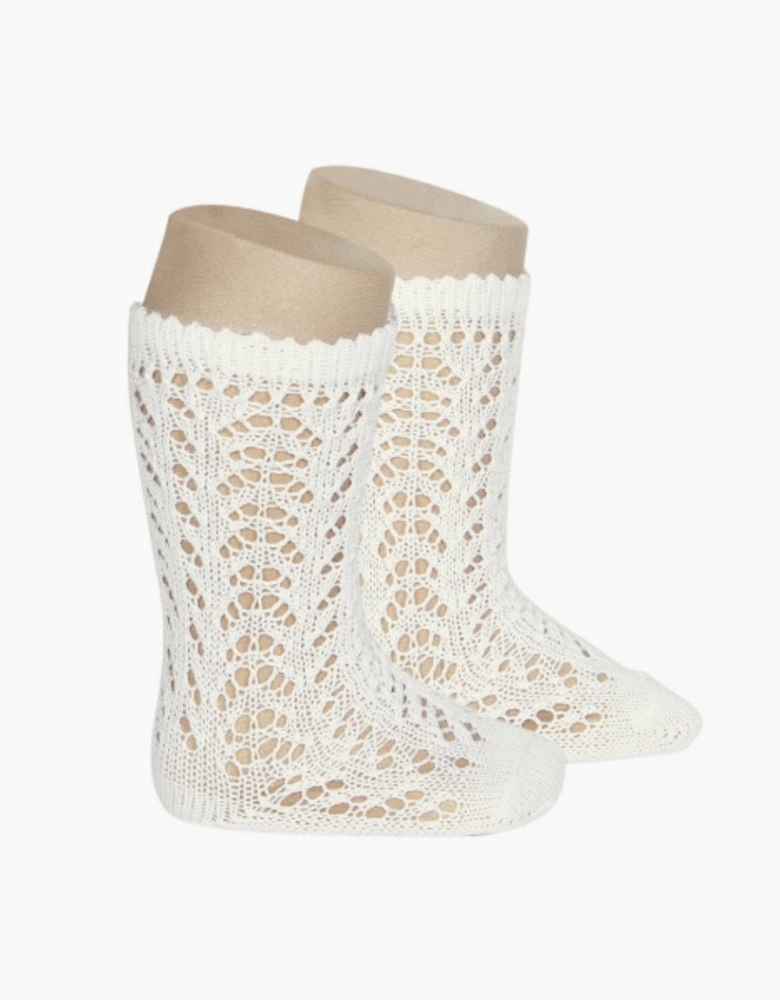 Cream 303 Openwork Knee Socks
