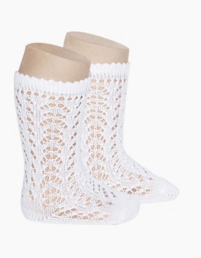 White 200 Openwork Knee Socks