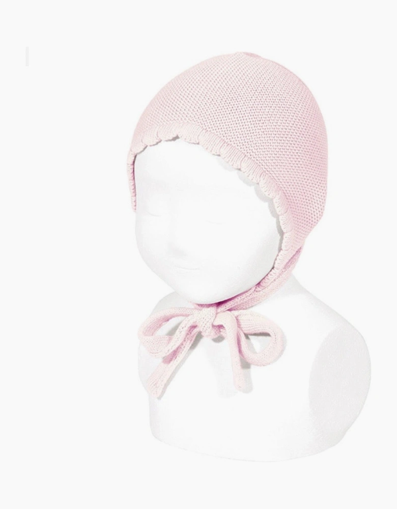 Girls Pale Pink 500 Knit Tie Bonnet