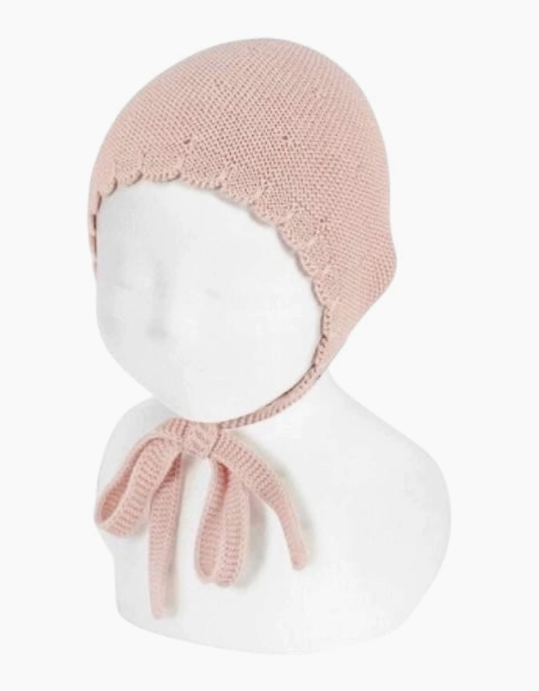 Girls Nude Pink 674 Knit Tie Bonnet