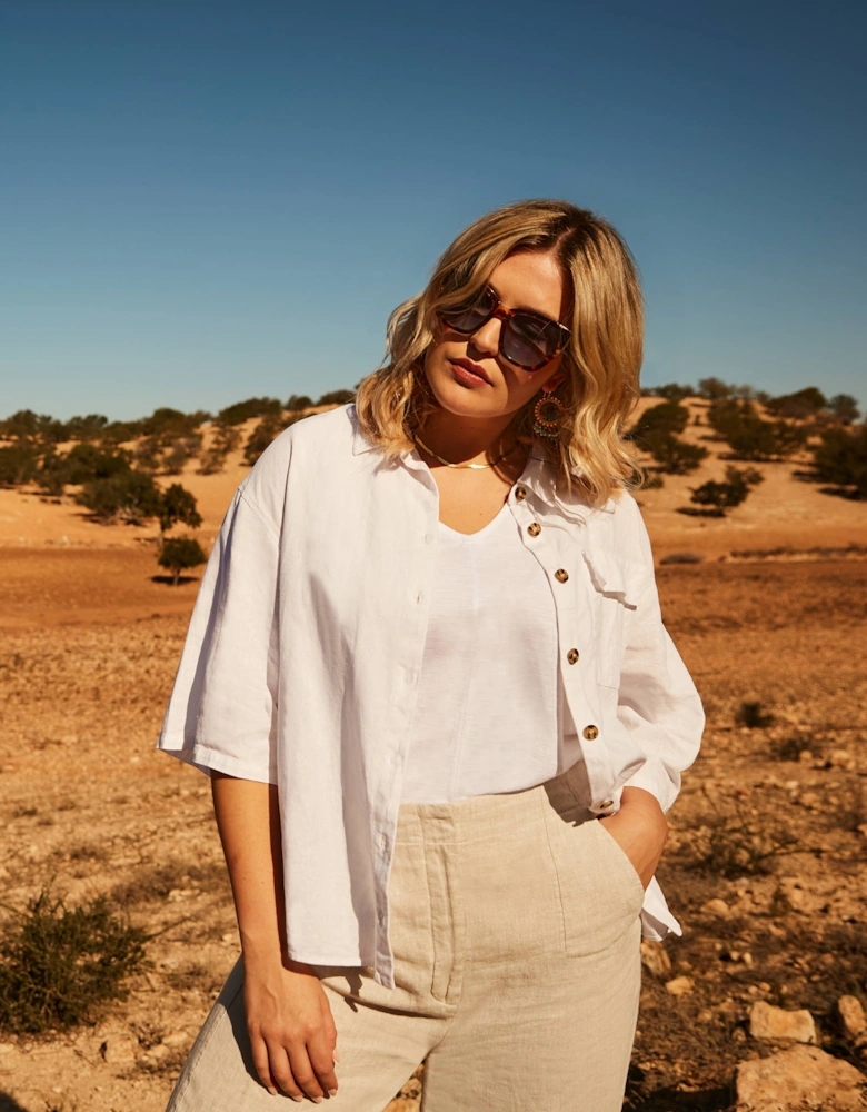 White Linen Mix Short Sleeve Shirt