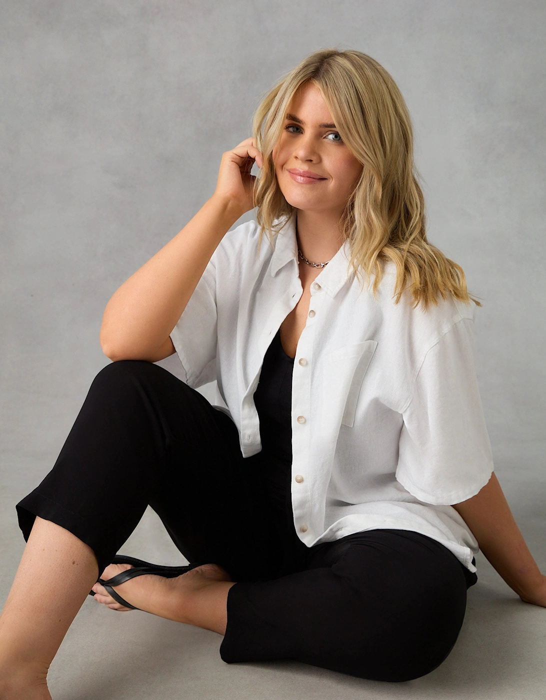White Linen Mix Short Sleeve Shirt