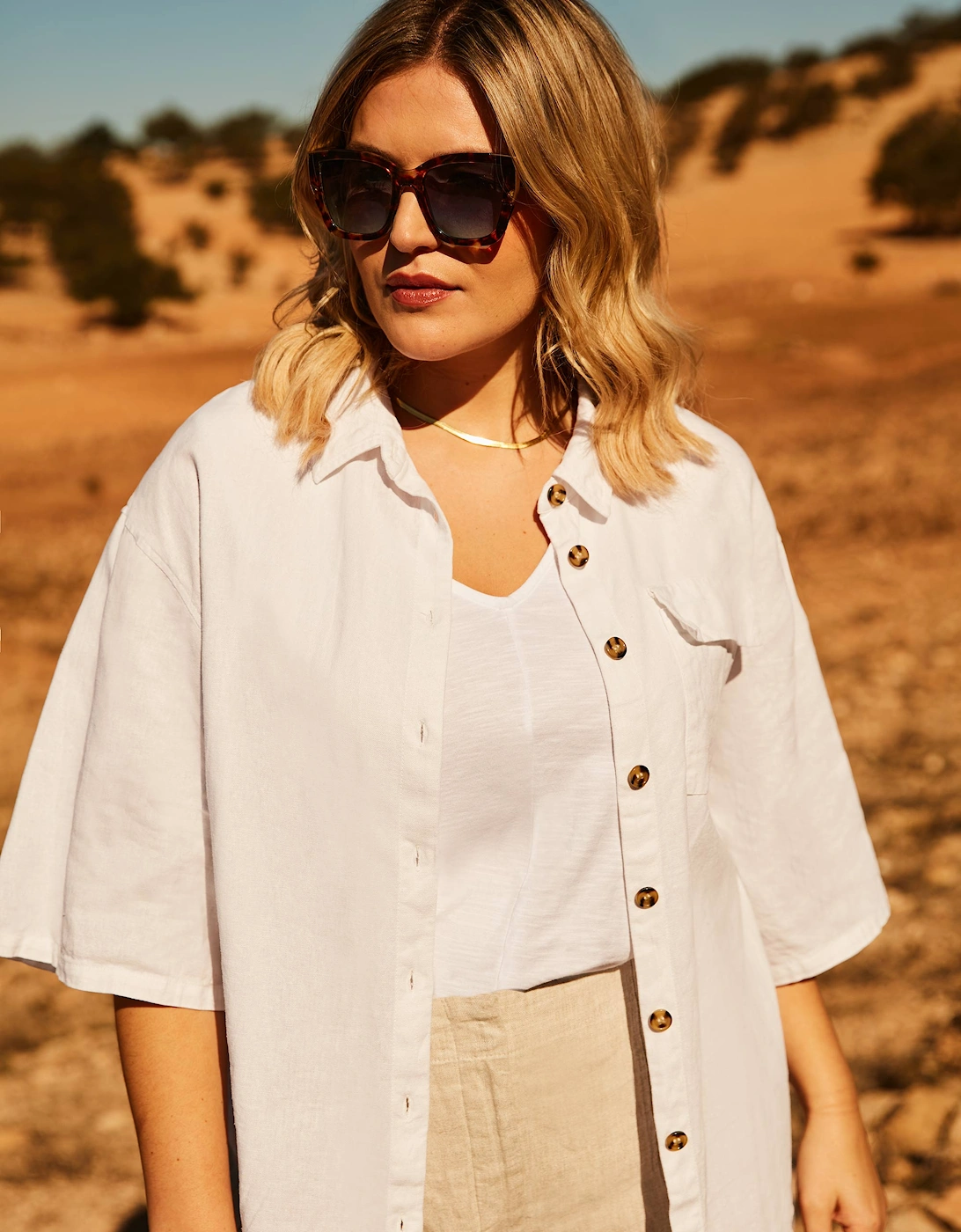 White Linen Mix Short Sleeve Shirt