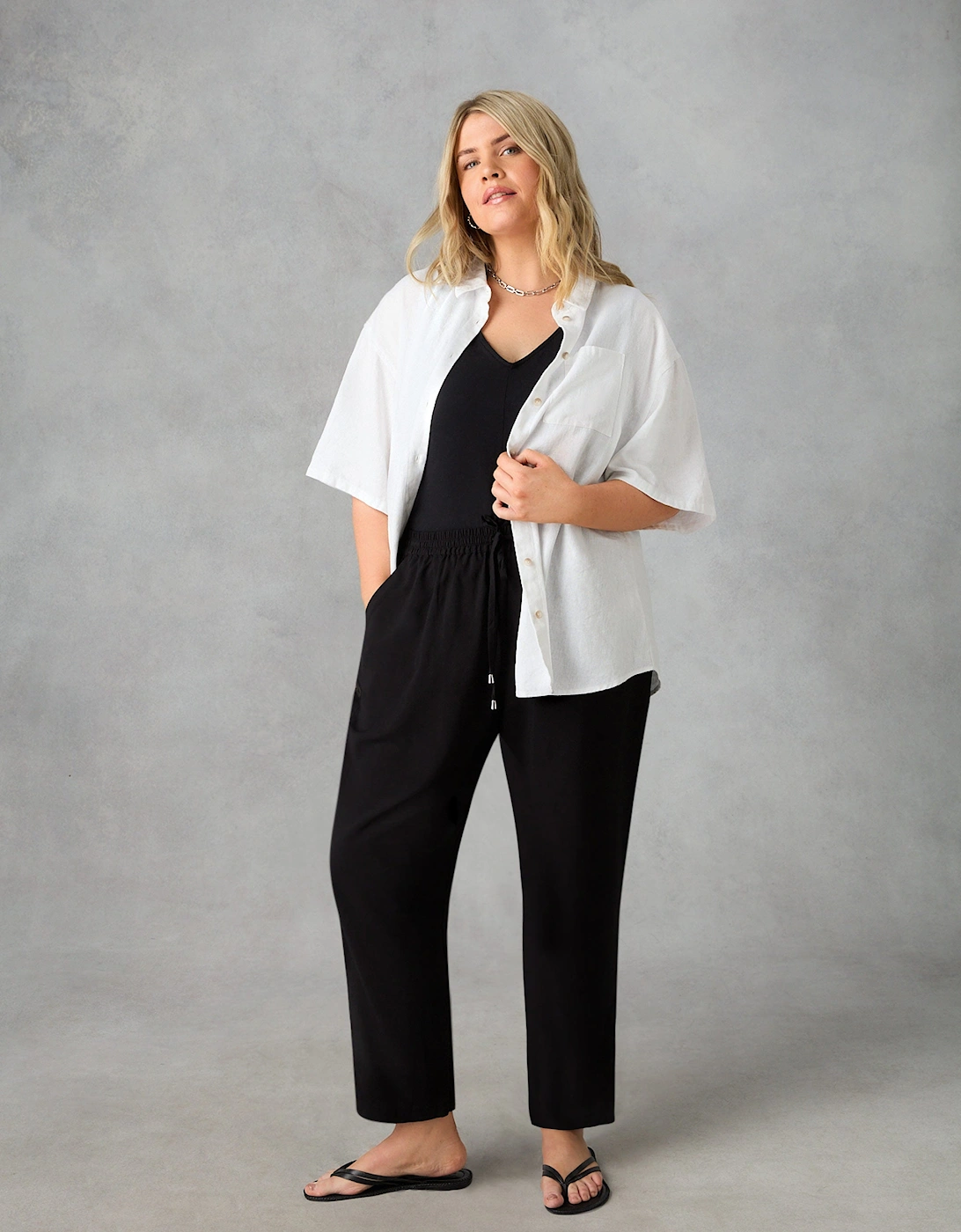 White Linen Mix Short Sleeve Shirt
