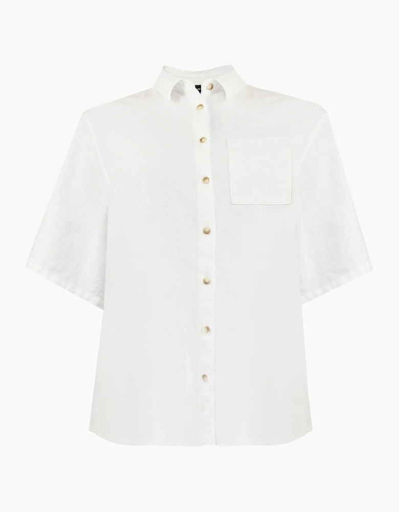 White Linen Mix Short Sleeve Shirt