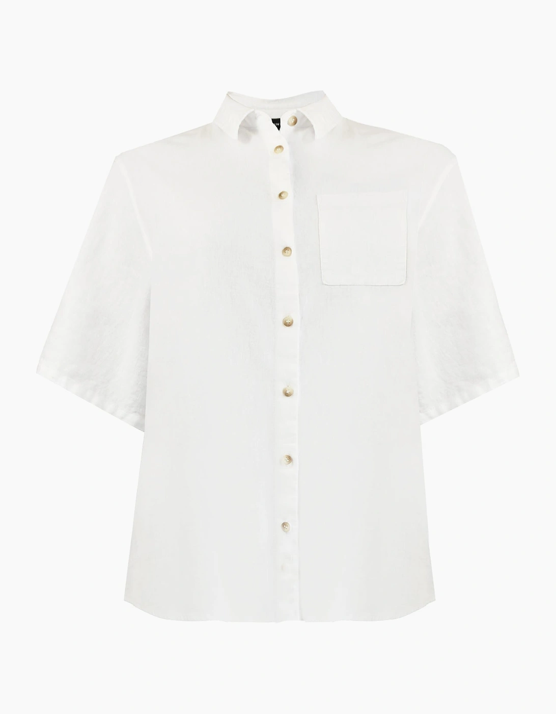 White Linen Mix Short Sleeve Shirt