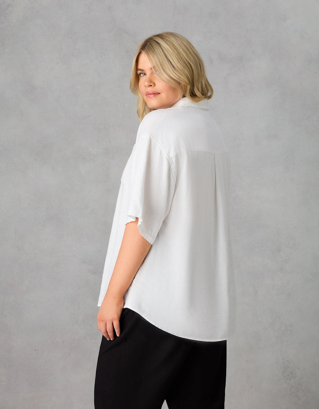 White Linen Mix Short Sleeve Shirt