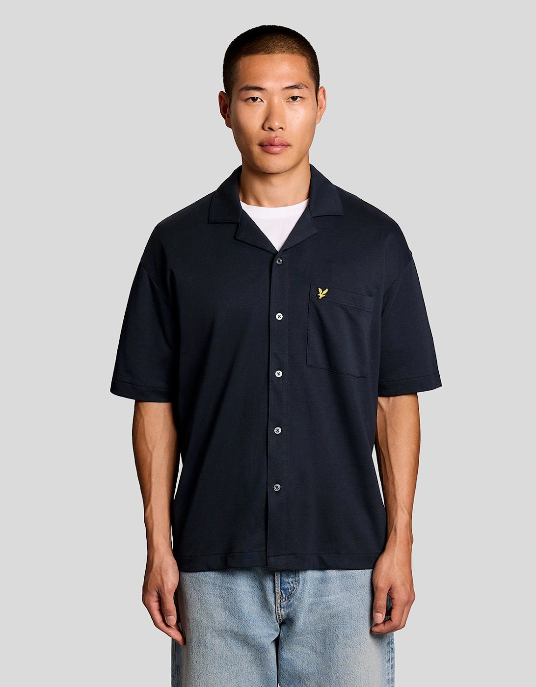 Lyle And Scott Men's Black Short Sleeve Revere Collar Shirt - Size Regular/36