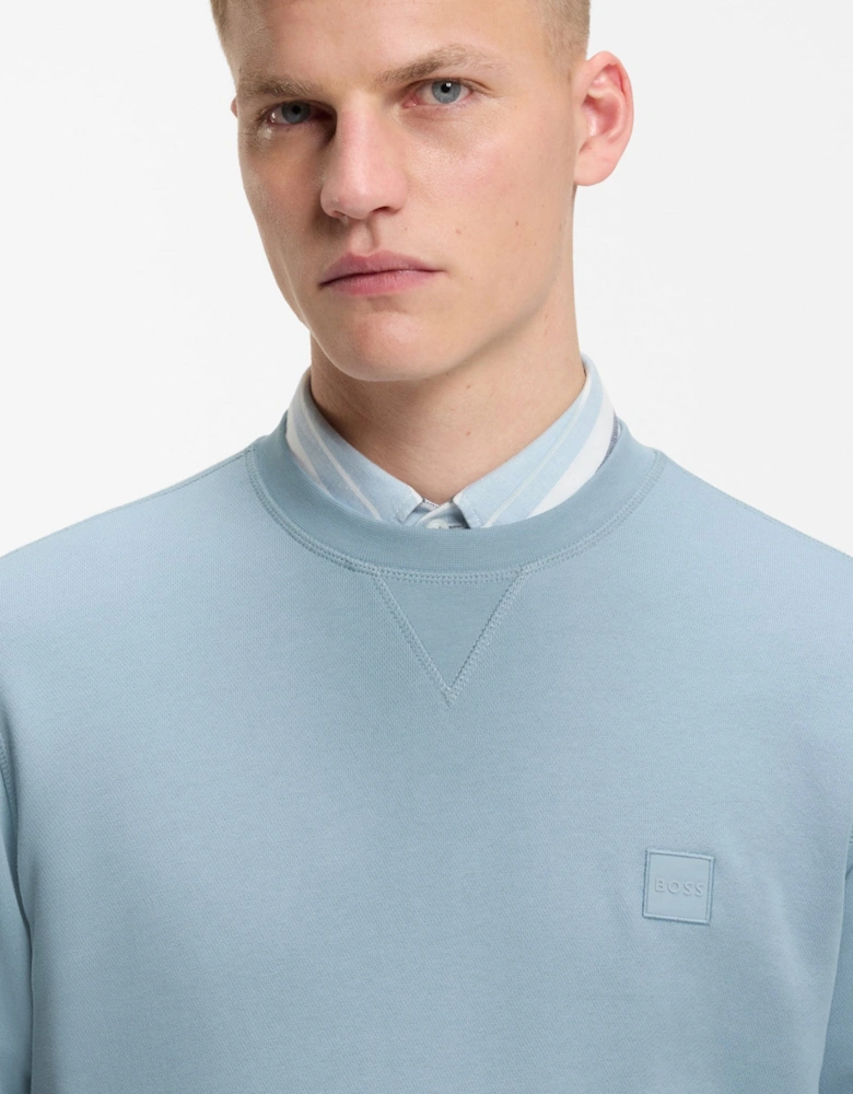 BOSS Orange Westart Mens Crew Neck Sweatshirt With Logo Patch - Light/Pastel Blue 458