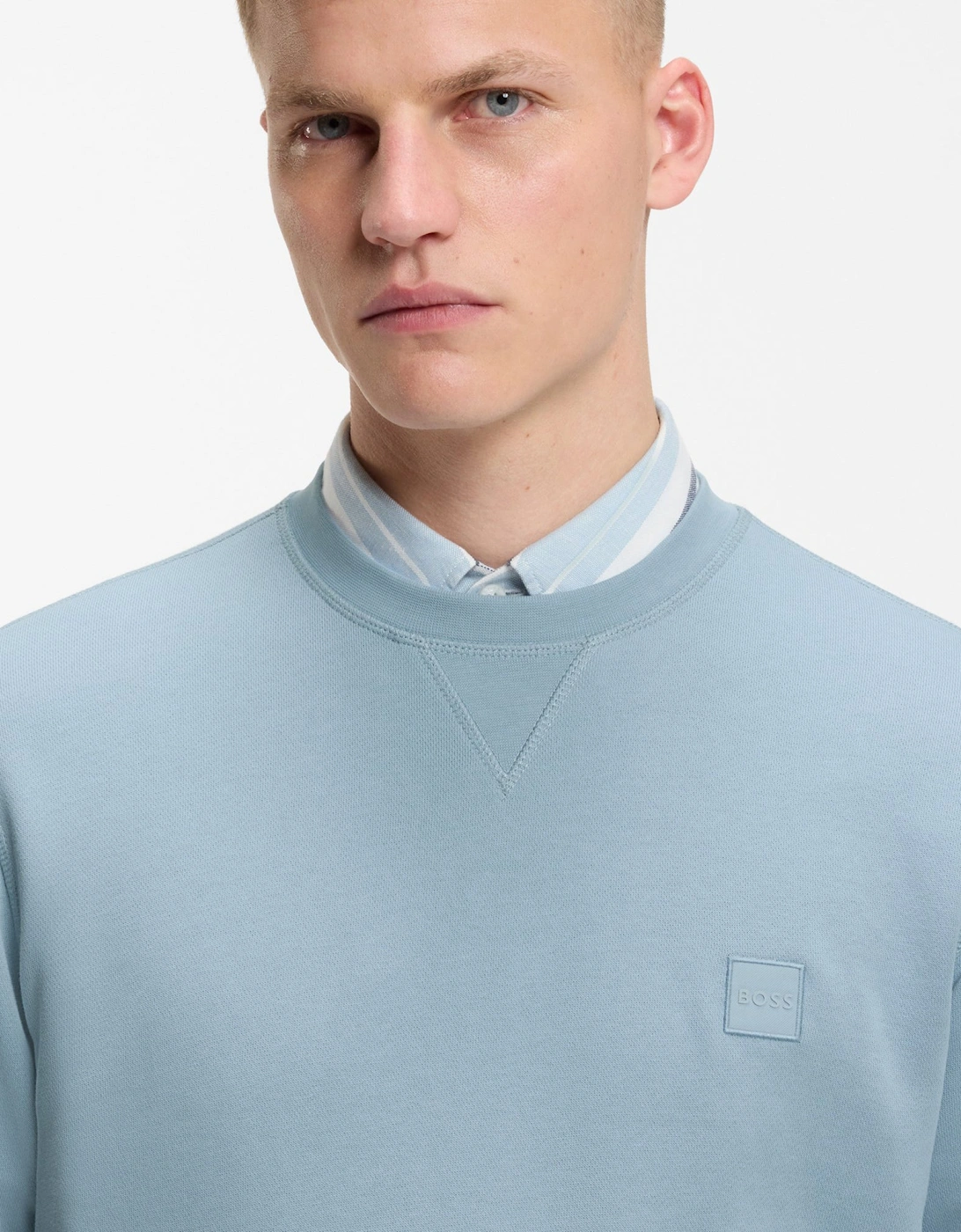 BOSS Orange Westart Mens Crew Neck Sweatshirt With Logo Patch - Light/Pastel Blue 458