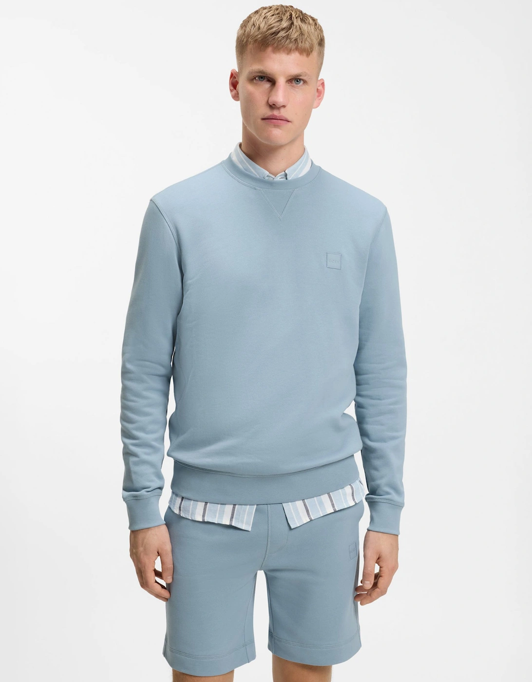 BOSS Orange Westart Mens Crew Neck Sweatshirt With Logo Patch - Light/Pastel Blue 458, 5 of 4