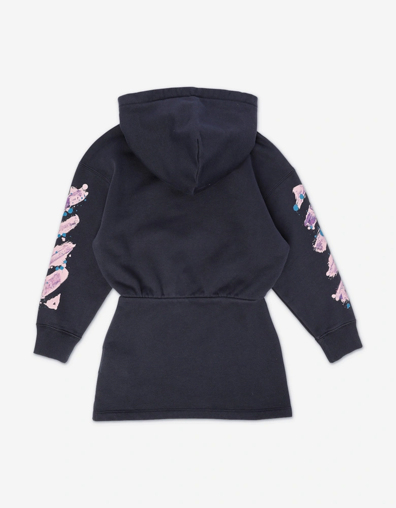 Off-White Girls Diag Splat Hoodie Dress in Navy